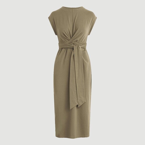 Modern Citizen Fei Tie-Front Organic Cotton Dress (Petite) Size MKhaki Green / P - Picture 1 of 2